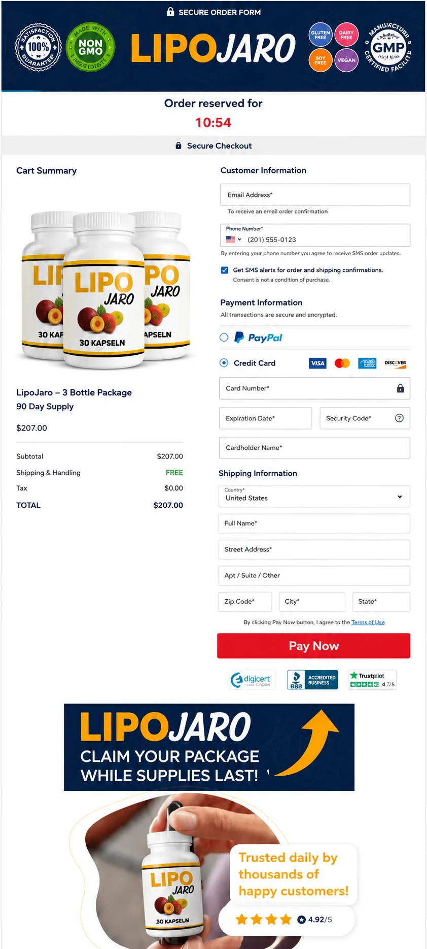 Lipojaro order payment page safety
